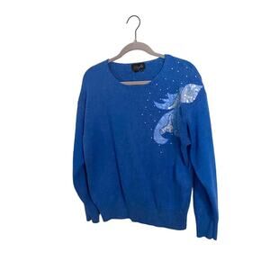 Vintage‎ Blue Beaded Embellished Acrylic Sweater Large